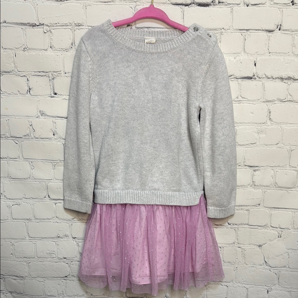 Gray Sweater Dress with Pink Tulle Skirt